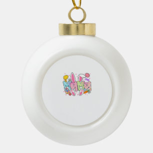 Easter Mama Bunny Ears Coquette Bow Easter Rabbit Ceramic Ball Christmas Ornament