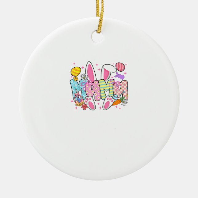 Easter Mama Bunny Ears Coquette Bow Easter Rabbit  Ceramic Ornament (Front)
