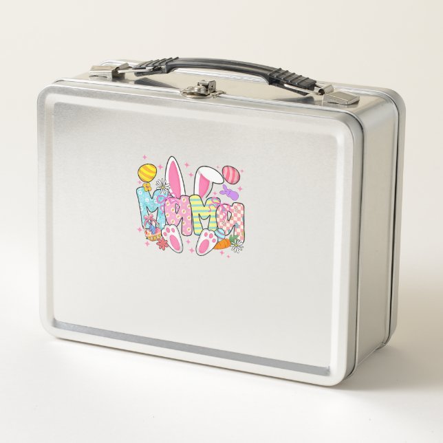 Easter Mama Bunny Ears Coquette Bow Easter Rabbit  Metal Lunch Box (Front)