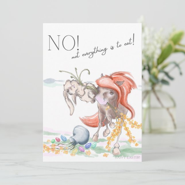 Easter map with horse and rabbit, fun animals holiday card (Standing Front)