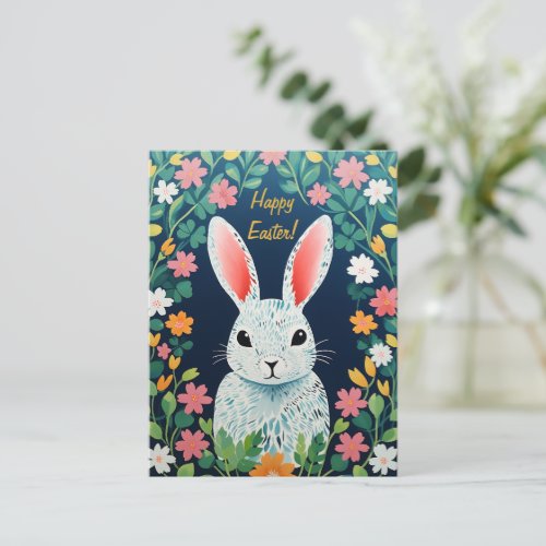 Easter Meadow Magic Bunny Flowers  Joyful Colors Holiday Postcard
