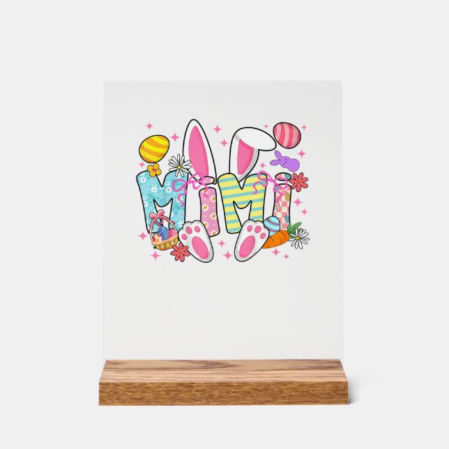 Easter Mimi Bunny Ears Coquette Bow Easter Rabbit  Acrylic Sign (Front)