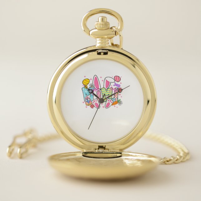 Easter Mimi Bunny Ears Coquette Bow Easter Rabbit  Pocket Watch (Inside)