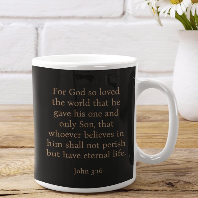 Easter minimalist modern monogram John 3:16 black Coffee Mug (Personalized modern monogram and name Easter mug. For God so loved the world. John 3:16 Bible black)