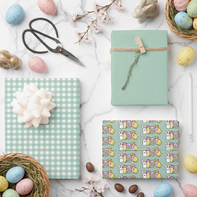 Easter Mint Green Ginham Wrapping Paper Sheets (Creator Uploaded)