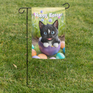 Easter Mischief: Felini’s Egg Takeover Garden Flag