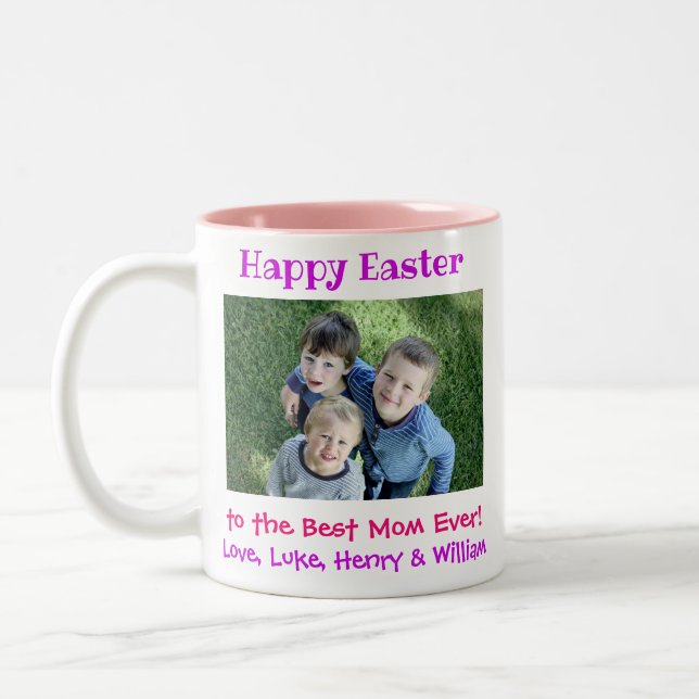 Easter Mom World's Best Ever Kids Photo Two-Tone Coffee Mug (Left)