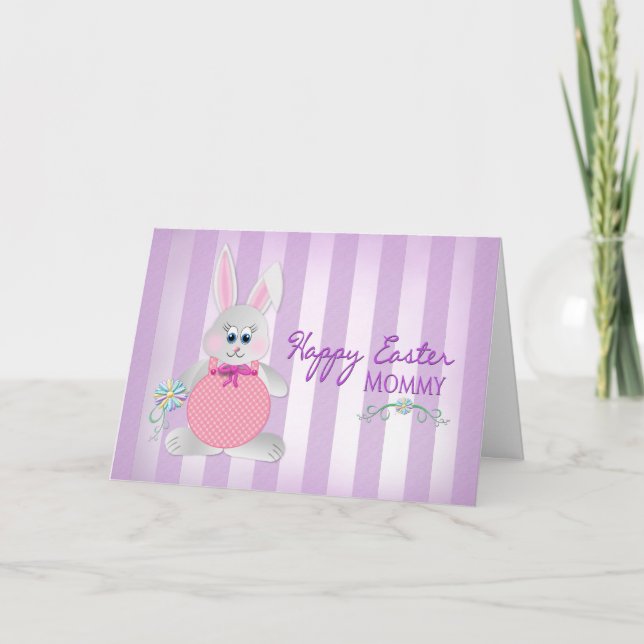 Easter - Mommy - Bunny - Purple Stripes Holiday Card (Front)