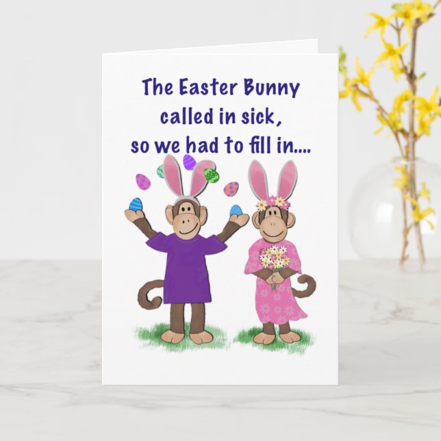 Easter Monkey Funny Folded Greeting Card (Yellow Flower)