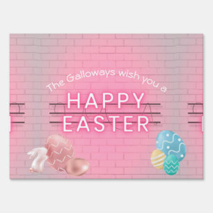 Easter Monogram Bunny Eggs Pink Chic Stylish Cute  Sign