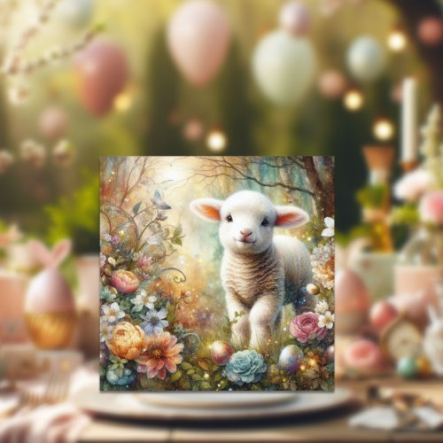 Easter Morning Lamb Beautiful Floral Forest Holiday Card