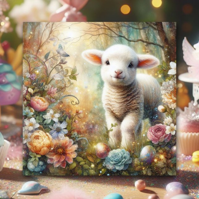 Easter Morning Lamb Beautiful Floral Forest Holiday Card (Creator Uploaded)
