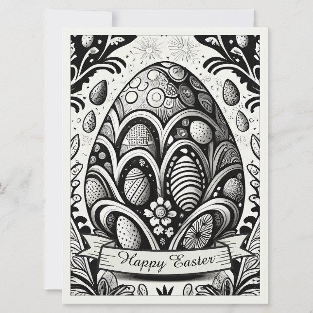 Easter Motif B/W Cartoon with Easter Eggs 10756 (Front)