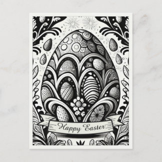 Easter Motif B/W Cartoon with Easter Eggs 10756 Holiday Postcard