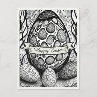 Easter motif b/w cartoon with Easter eggs 25024 Holiday Postcard