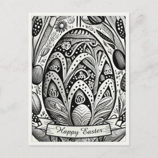 Easter motif b/w cartoon with Easter eggs 52158 Holiday Postcard