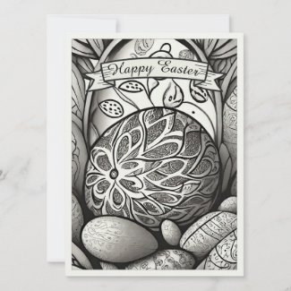Easter motif b/w cartoon with Easter eggs 97330