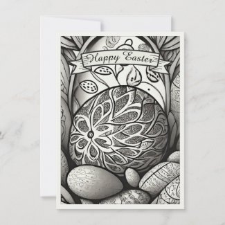 Easter motif b/w cartoon with Easter eggs 97330