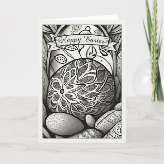 Easter motif b/w cartoon with Easter eggs 97330