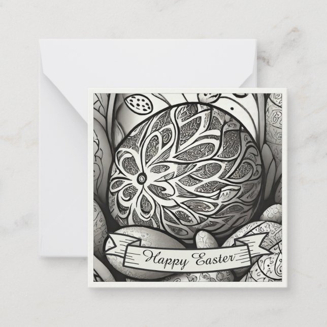 Easter motif b/w cartoon with Easter eggs 97330 Note Card (Front)