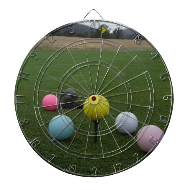 Easter mountain golf course dartboard with darts (Front)