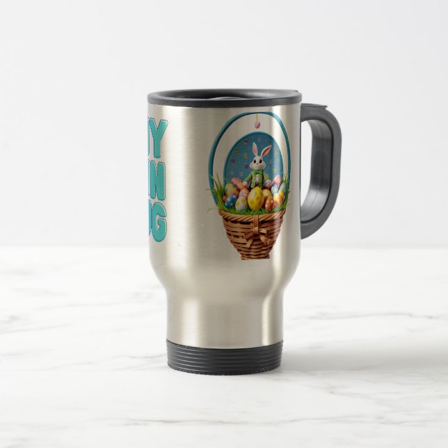Easter mug,bunny,eggs travel mug (Front Right)