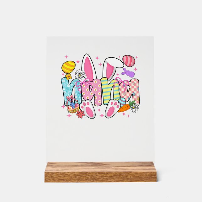 Easter Nana Bunny Ears Coquette Bow Easter Rabbit  Acrylic Sign (Front)