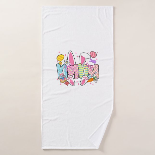 Easter Nana Bunny Ears Coquette Bow Easter Rabbit  Bath Towel (Bath Towel)