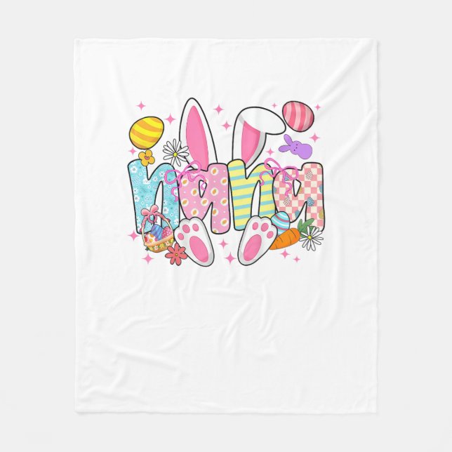 Easter Nana Bunny Ears Coquette Bow Easter Rabbit  Fleece Blanket (Front)
