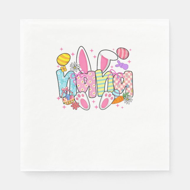 Easter Nana Bunny Ears Coquette Bow Easter Rabbit  Napkins (Front)