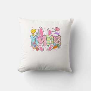 Easter Nana Bunny Ears Coquette Bow Easter Rabbit  Throw Pillow