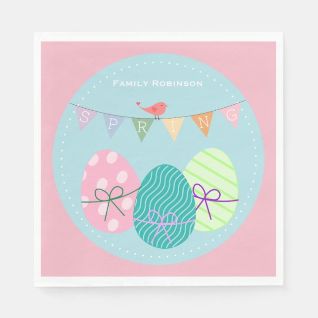 Easter Napkins Personalized Cute Eggs (Front)