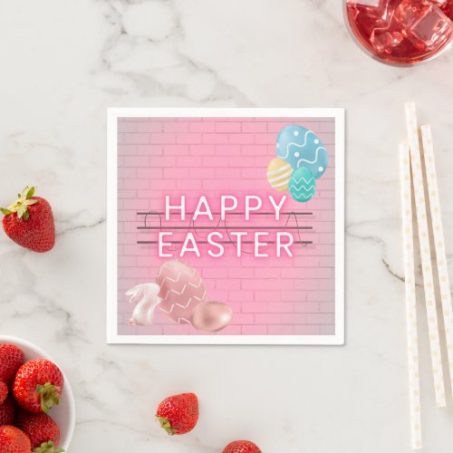 Easter Neon Bunny Eggs Pink Cute Paper Napkins