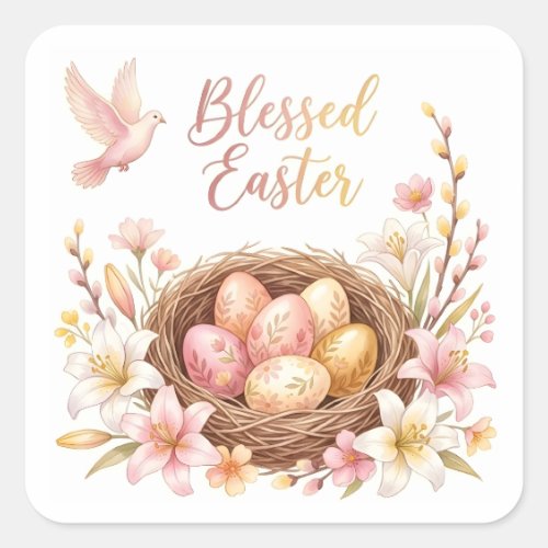 Easter Nest with Eggs Square Sticker