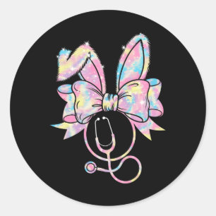 Easter Nurse Coquette Bow Stethoscope Bunny Scrub  Classic Round Sticker