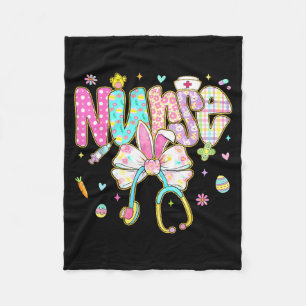 Easter Nurse Coquette Bow Stethoscope Bunny Scrub Fleece Blanket