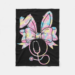 Easter Nurse Coquette Bow Stethoscope Bunny Scrub  Fleece Blanket