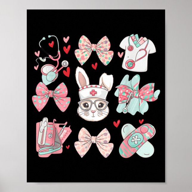 Easter Nurse Coquette Bunny Stethoscope Bow Rabbit Poster (Front)