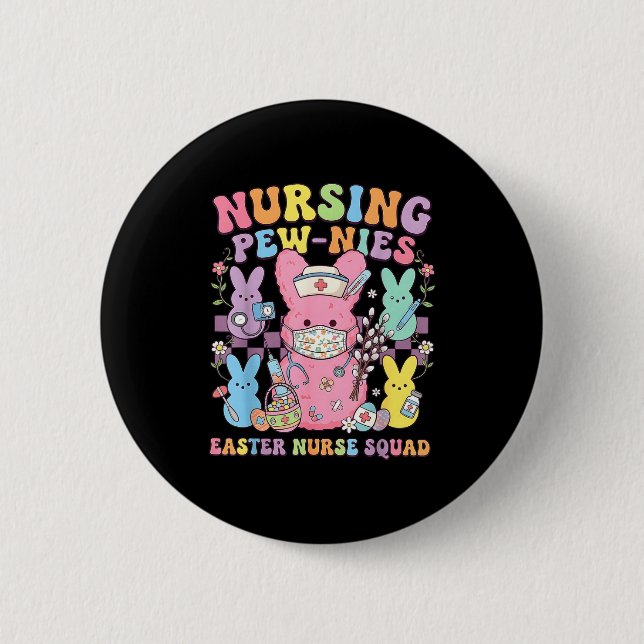 Easter nurse retro bunny nursing squad cute spring button (Front)