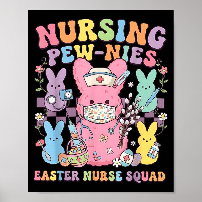 Easter Nurse Retro Bunny Nursing Squad Tee Cute Poster (Front)