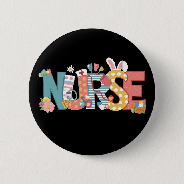 Easter Nurse Stethoscope Bunny Rabbit Eggs Button (Front)
