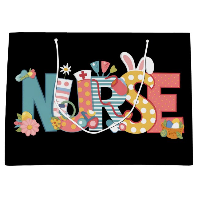 Easter Nurse Stethoscope Bunny Rabbit Eggs Large Gift Bag (Front)