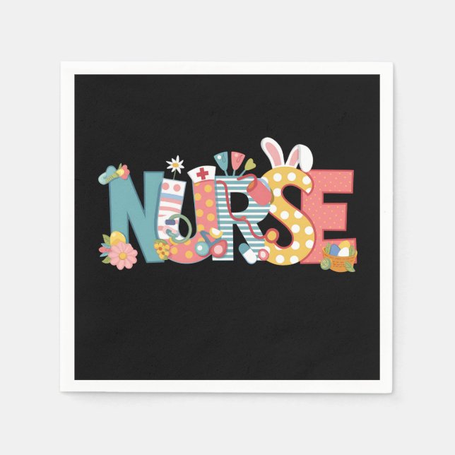 Easter Nurse Stethoscope Bunny Rabbit Eggs Napkins (Front)
