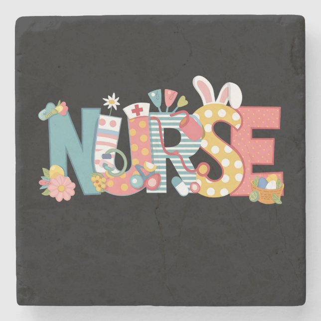 Easter Nurse Stethoscope Bunny Rabbit Eggs Stone Coaster (Front)