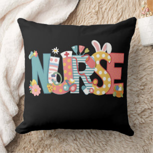 Easter Nurse Stethoscope Bunny Rabbit Eggs Throw Pillow