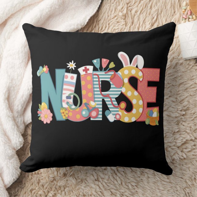 Easter Nurse Stethoscope Bunny Rabbit Eggs Throw Pillow (Blanket)