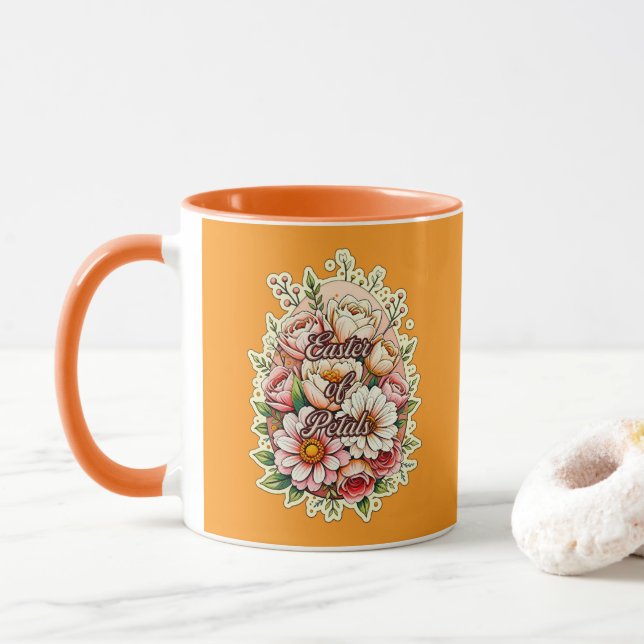 Easter of Petals – Floral Bunny Art - caneca Mug (With Donut)