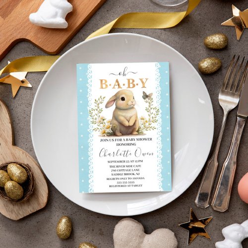 Easter Oh Baby Bunny Spring Boy Baby Shower Invitation