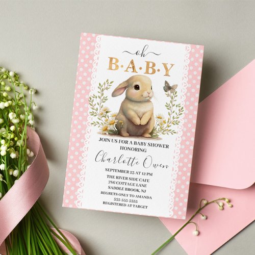 Easter Oh Baby Bunny Spring Girl Baby Shower Invitation