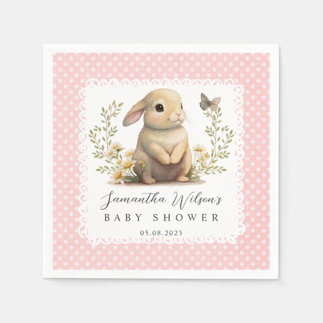 Easter Oh Baby Bunny Spring Girl Baby Shower Napkins (Front)